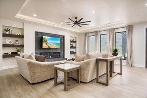 Smart TV, fireplace, video games