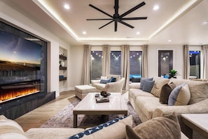 Smart TV, fireplace, video games