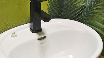 Bidet, towels, soap, toilet paper