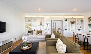 TV connectée, cheminée, livres