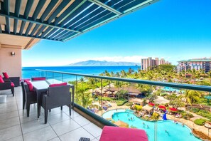 Outdoor dining - Honua Kai Hokulani | 3 Free Rental Cars | KBM Resorts | Most Stunning Views | 3 Units, 7 Bedrooms | ML-1319 (Lahaina)