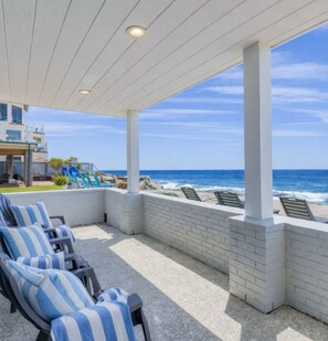 Terrace/patio - Luxury Beachfront House and Guest House in Oceanside – 5BR/5BA – Private Beach, Fire Pit, Walk to Pier (Oceanside)