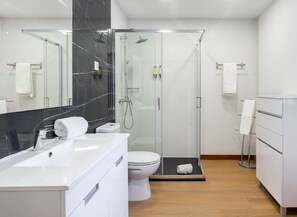 Ducha, secador de pelo y toallas