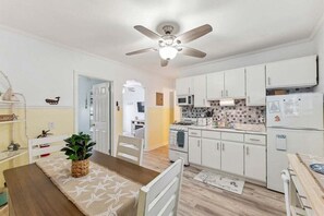 Fridge, oven, coffee/tea maker, blender