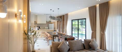 Family Villa, 4 Bedrooms, Balcony, Hill View | Living area | 32-inch flat-screen TV with cable channels