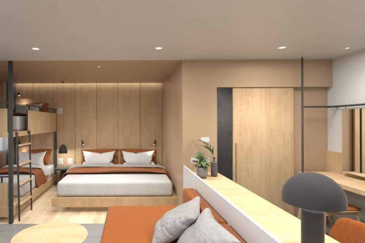 デラックス 4 人部屋 ベッド (複数台) 禁煙 シティビュー | デスク、WiFi (無料)