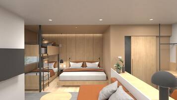 Habitación cuádruple Deluxe, varias camas, para no fumadores, vista a la ciudad | Escritorio y wifi gratis