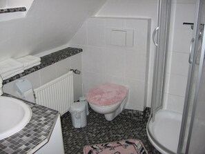 Dusj, hårføner og håndklær