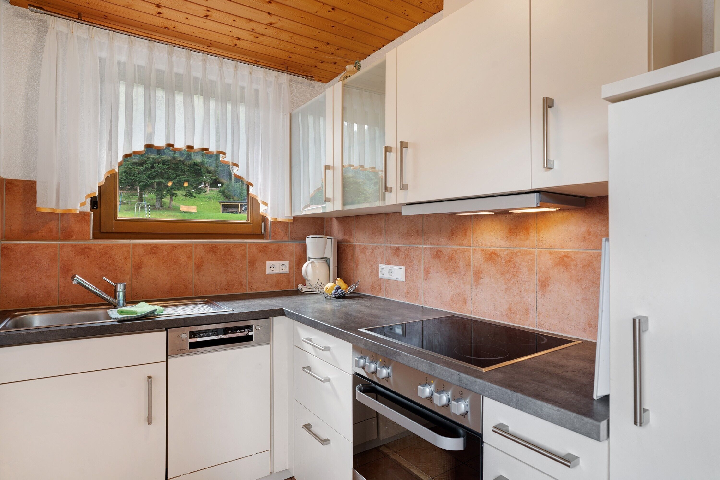 Frigorífico, microondas, horno y placa de cocina