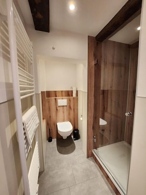Shower, hair dryer, towels - Apartment 'Huhn' with Shared Terrace, Shared Garden and Wi-Fi (Schmallenberg)