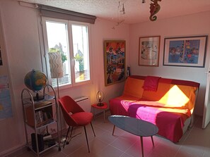 TV, DVD player, books