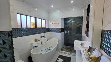 Douche, serviettes fournies, savon, papier toilette