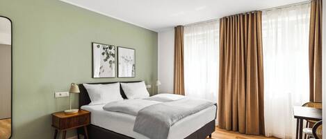 Desk, laptop workspace, blackout drapes, WiFi (free)