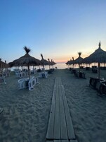 Private beach, sun loungers, beach umbrellas, beach bar