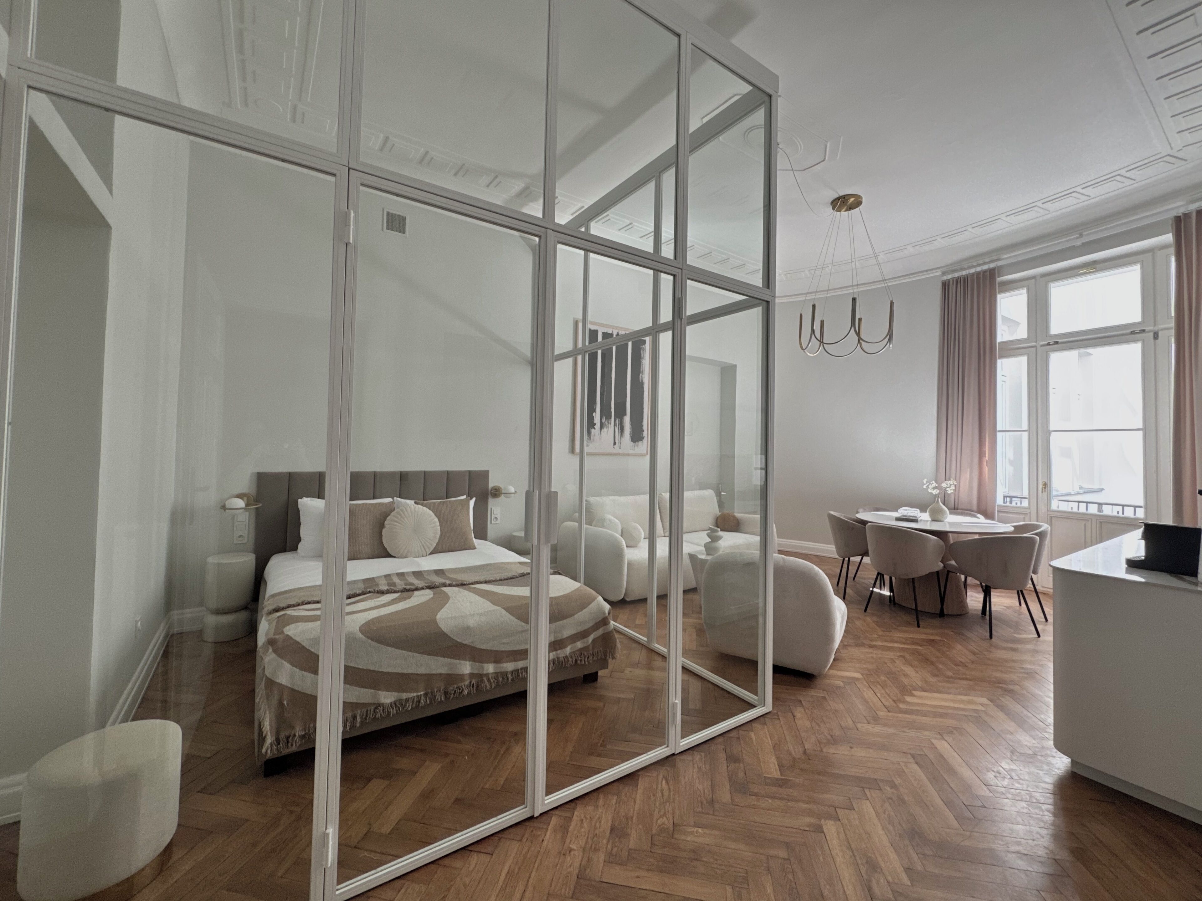 Individually decorated, individually furnished, desk, laptop workspace