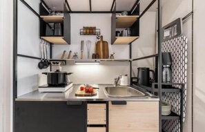 Fridge, microwave, oven, coffee/tea maker