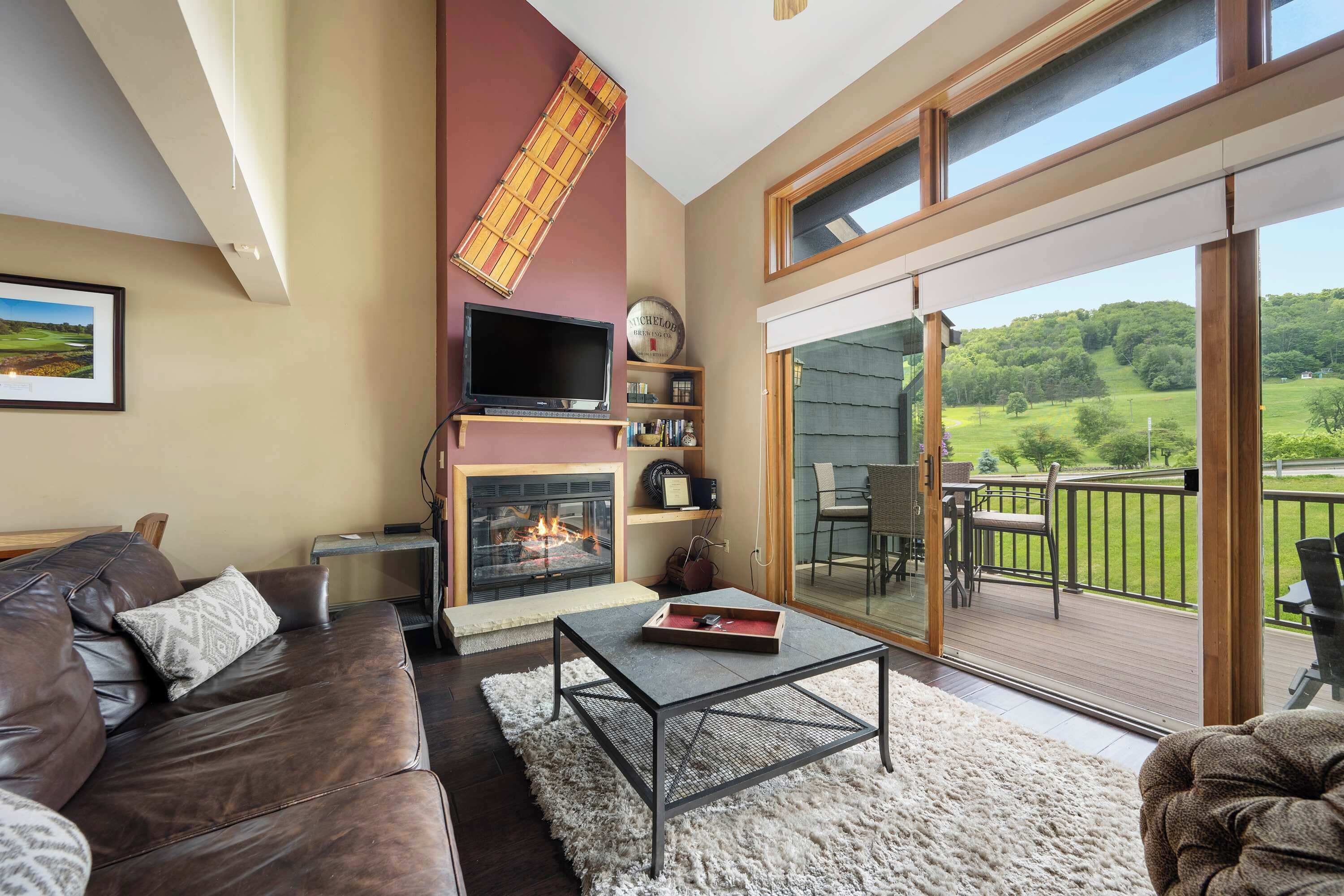 TV, fireplace