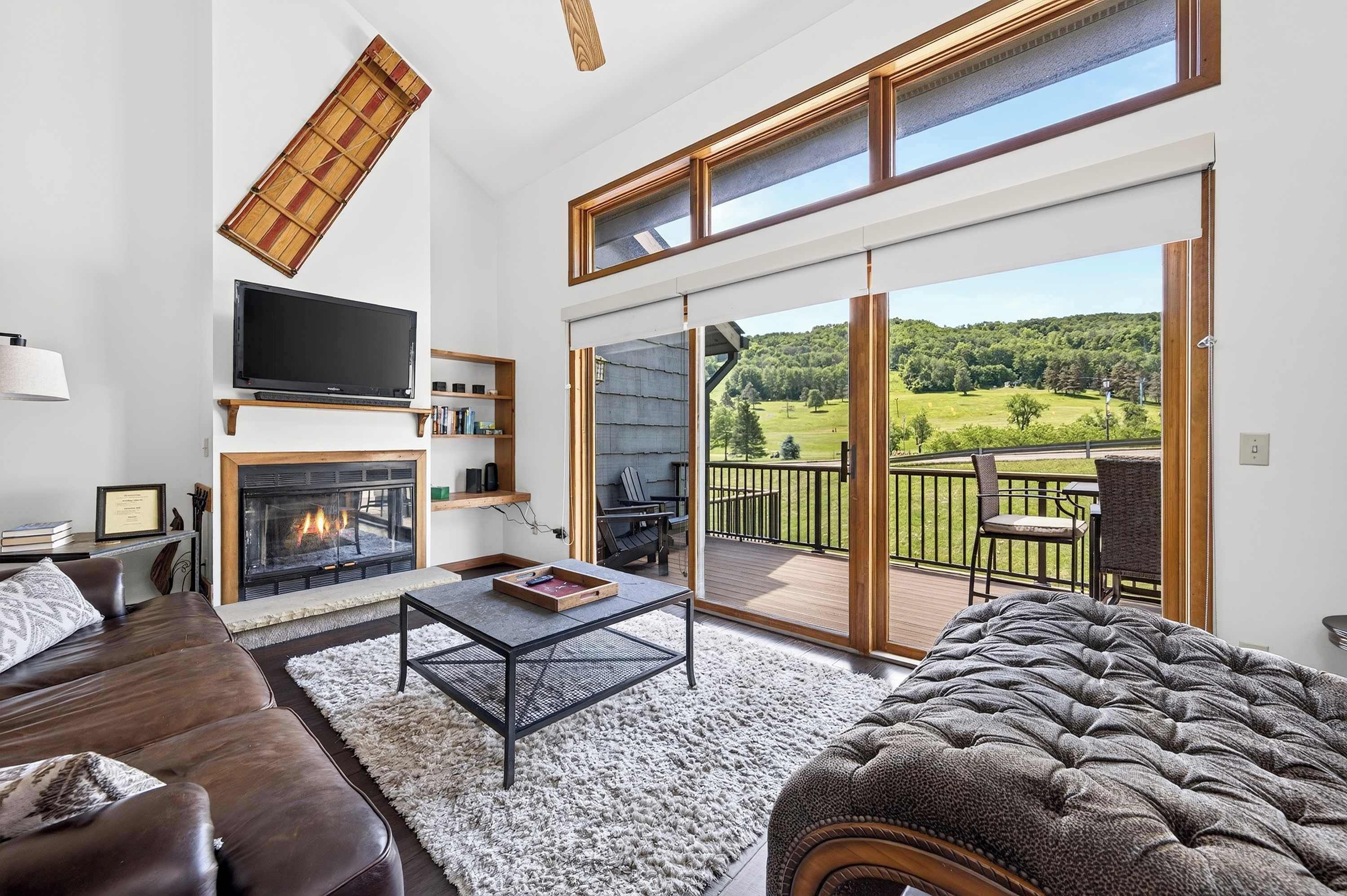 TV, fireplace
