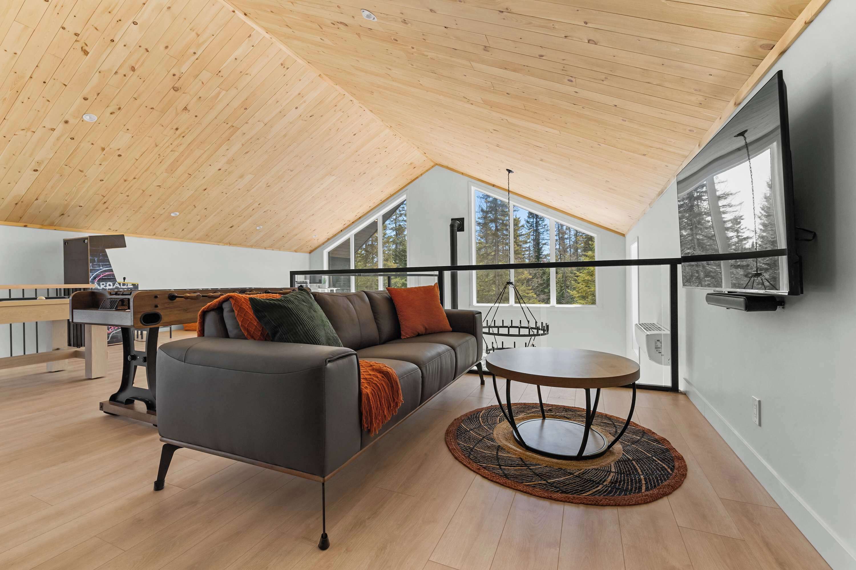 TV, fireplace, video games, stereo