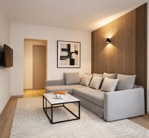 Superior Apartment, City View | Living area | 80-cm Smart TV with digital channels