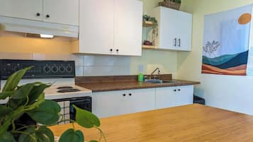 Fridge, oven, stovetop, coffee/tea maker
