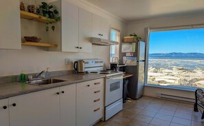 Fridge, oven, stovetop, coffee/tea maker
