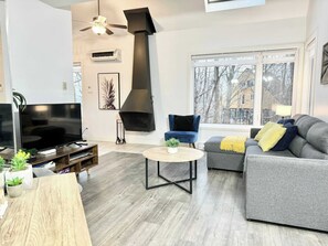 TV, fireplace