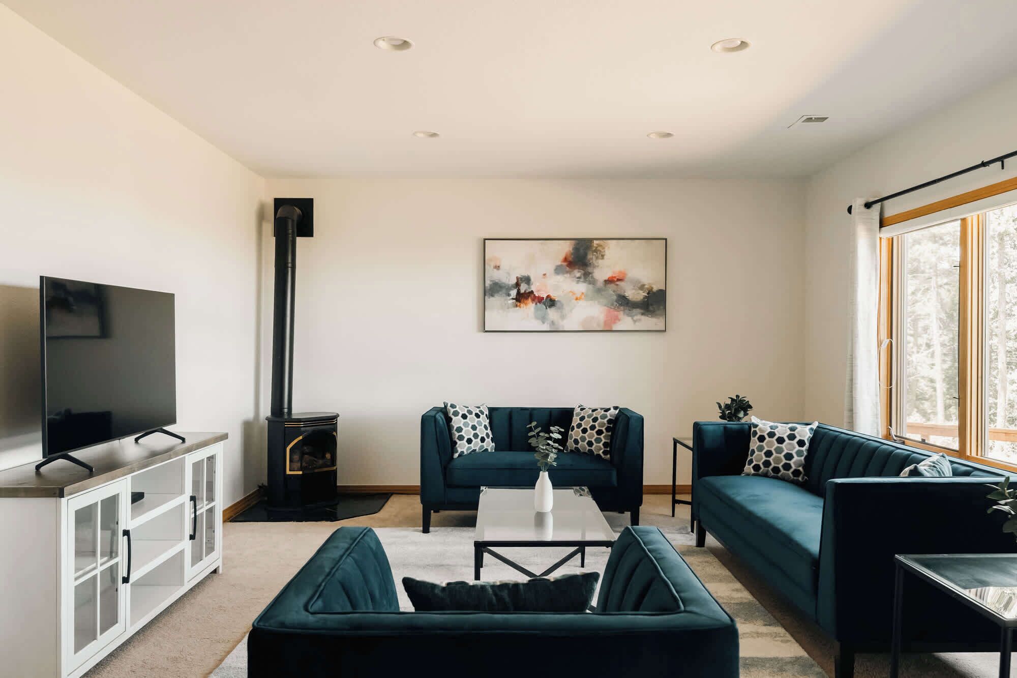 TV, fireplace, offices