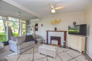 TV, fireplace