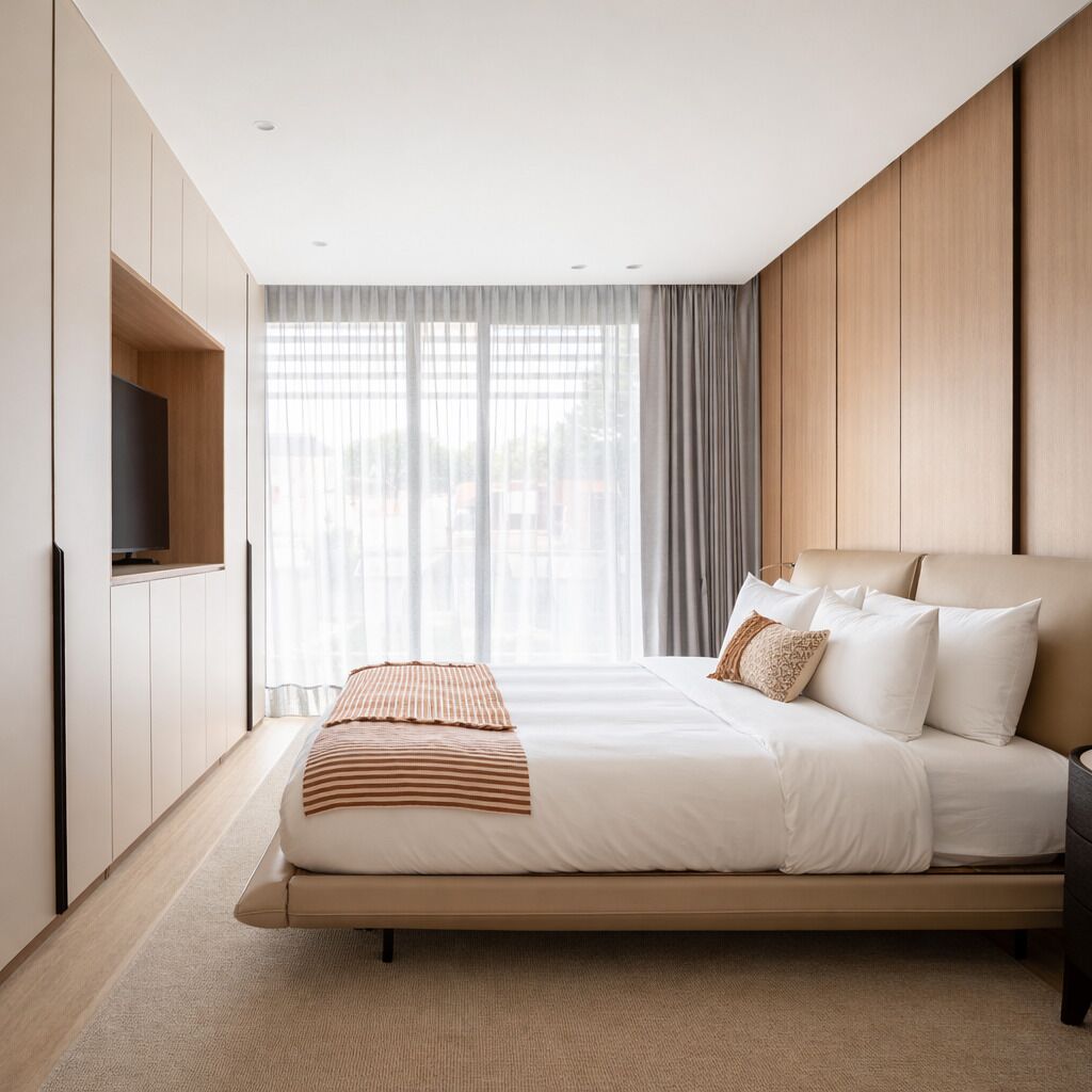 Apartemen Keluarga, 2 kamar tidur, balkon, pemandangan kota | Brankas, setrika/meja setrika, dan Wi-Fi gratis