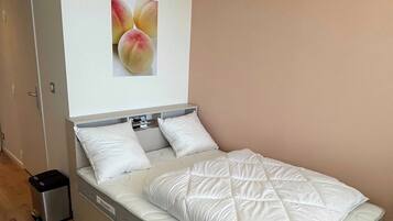1 bedroom, laptop workspace, iron/ironing board, bed sheets