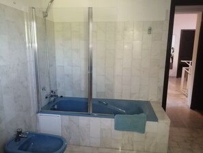 Ducha, secador de pelo, bidé y toallas