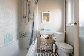 Hair dryer, towels, toilet paper