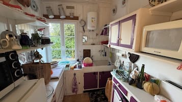 Een microgolfoven, een oven, een kookplaat