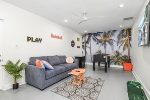 Smart TV, foosball, books