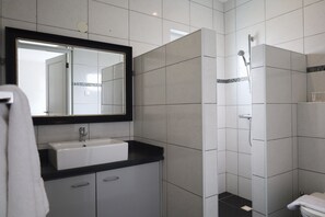 Dusche, Haartrockner, Handtücher, Toilettenpapier