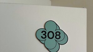 A white surface with a clover-shaped sticker featuring the number 308. - Comfort Studio in a Premium Residence- Sport/cinema (Huningue)
