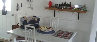 View of the river, near the city center and the bike path near the river.