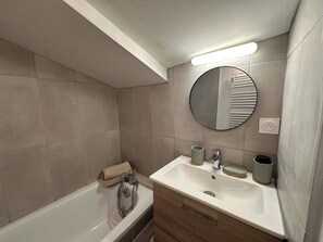Hair dryer, towels, toilet paper