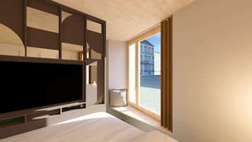 Modern Studio with Balcony | Tallelokero huoneessa, kannettavalle tietokoneelle sopiva työtila