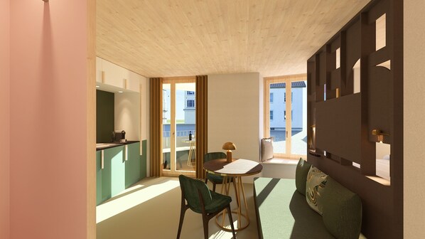 Modern Studio with Balcony | Living area | Heated floors