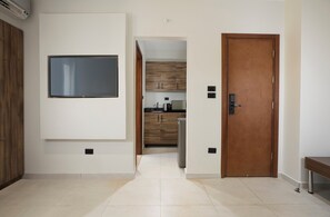 Deluxe Studio, Kitchenette, Pool View | Private kitchen | Cookware/dishes/utensils, freezer, paper towels - Rivana Residence New Cairo - Pool & GYM Access (New Cairo)