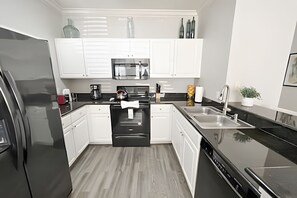 Fridge, microwave, oven, dishwasher