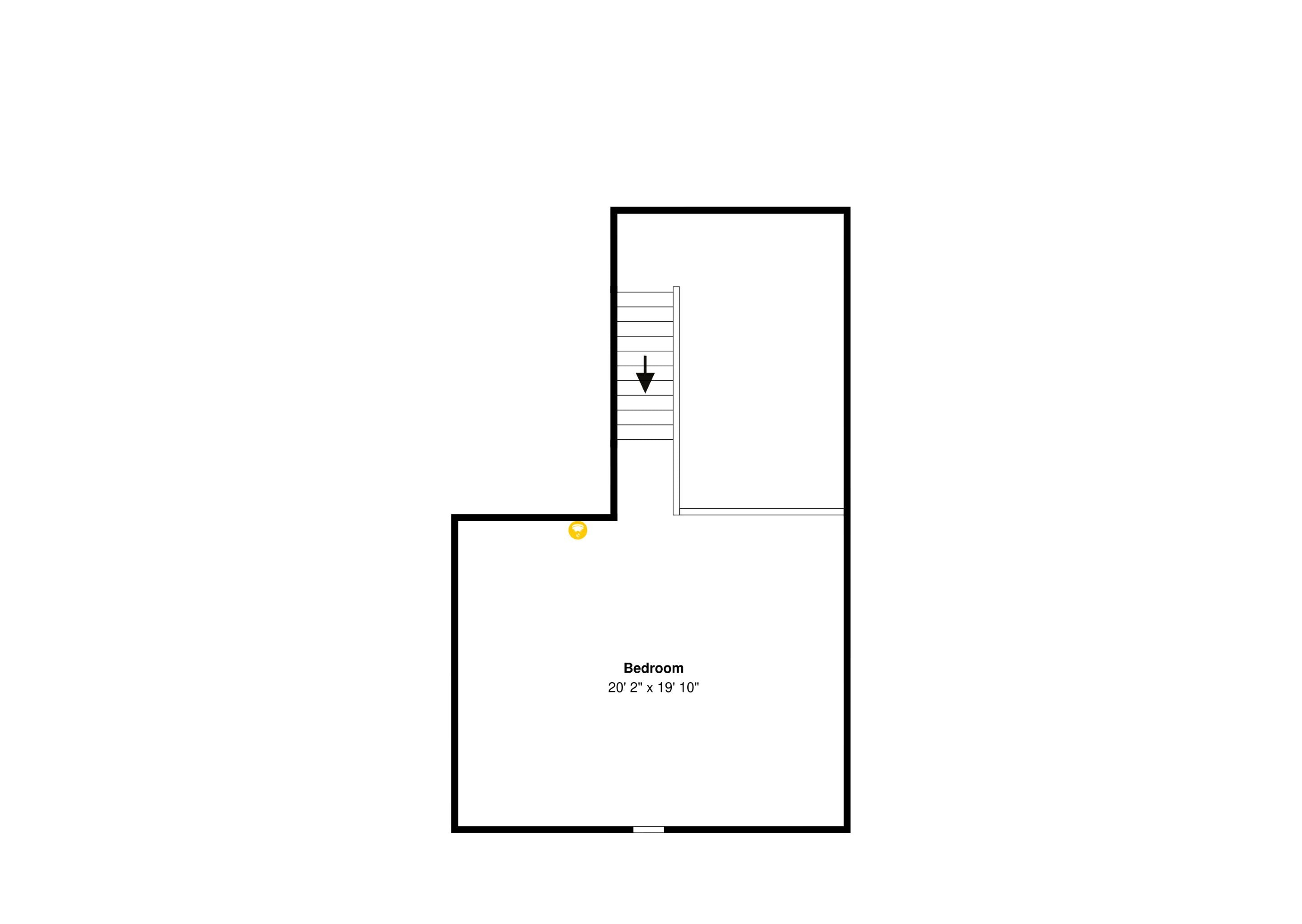 A bedroom layout with dimensions 20'2' x 19'10'.