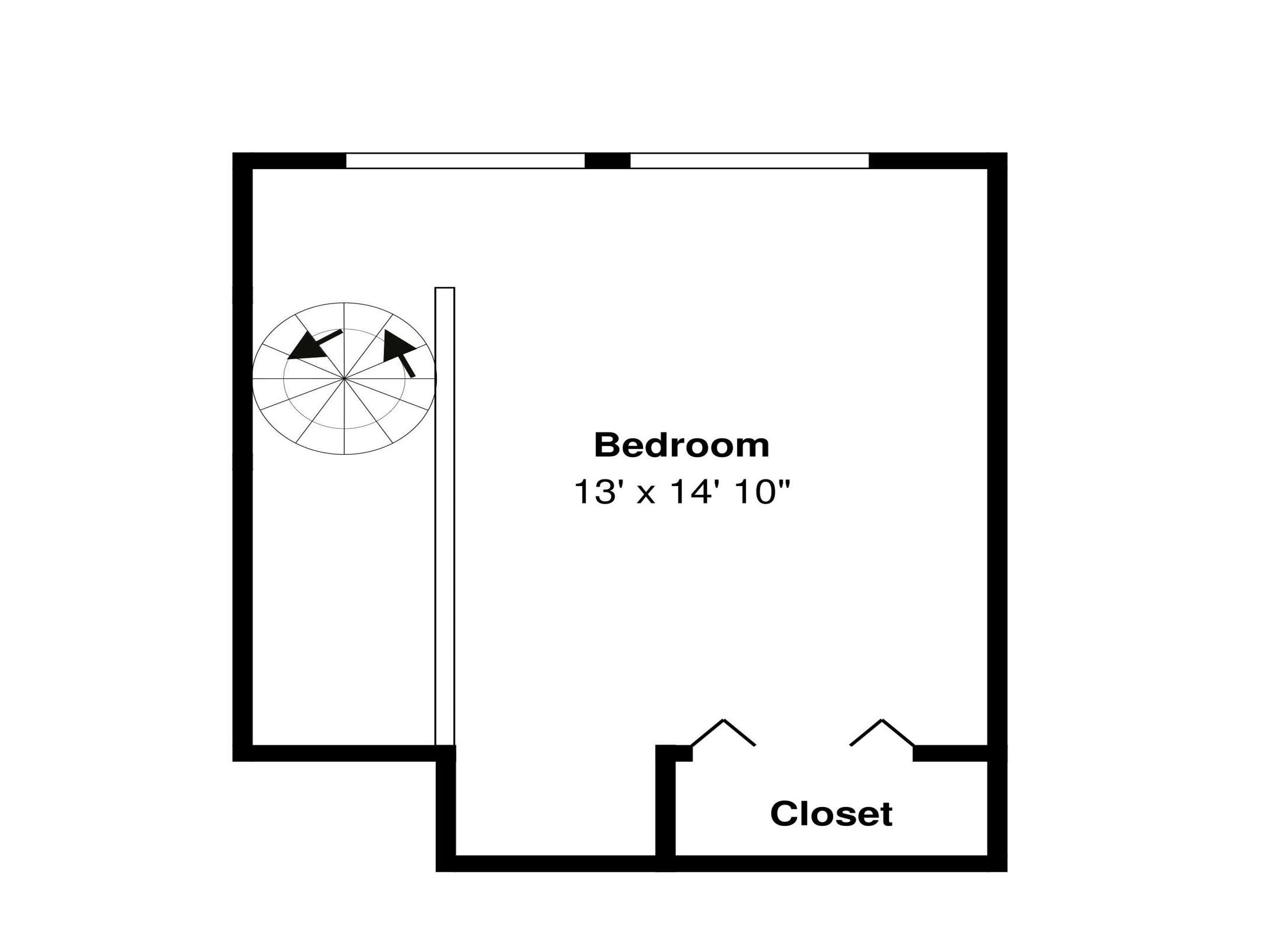 A bedroom layout measuring 13' x 14' 10' with a closet.