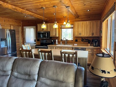 Beautiful, newly renovated log lakefront home, 3BD, 2 BA, high speed WiFi