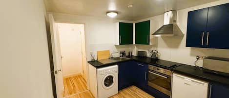 Fridge, microwave, oven, electric kettle