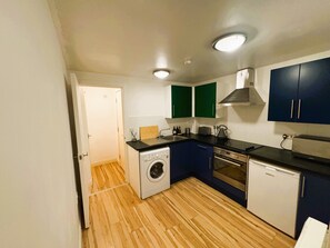 Fridge, microwave, oven, electric kettle