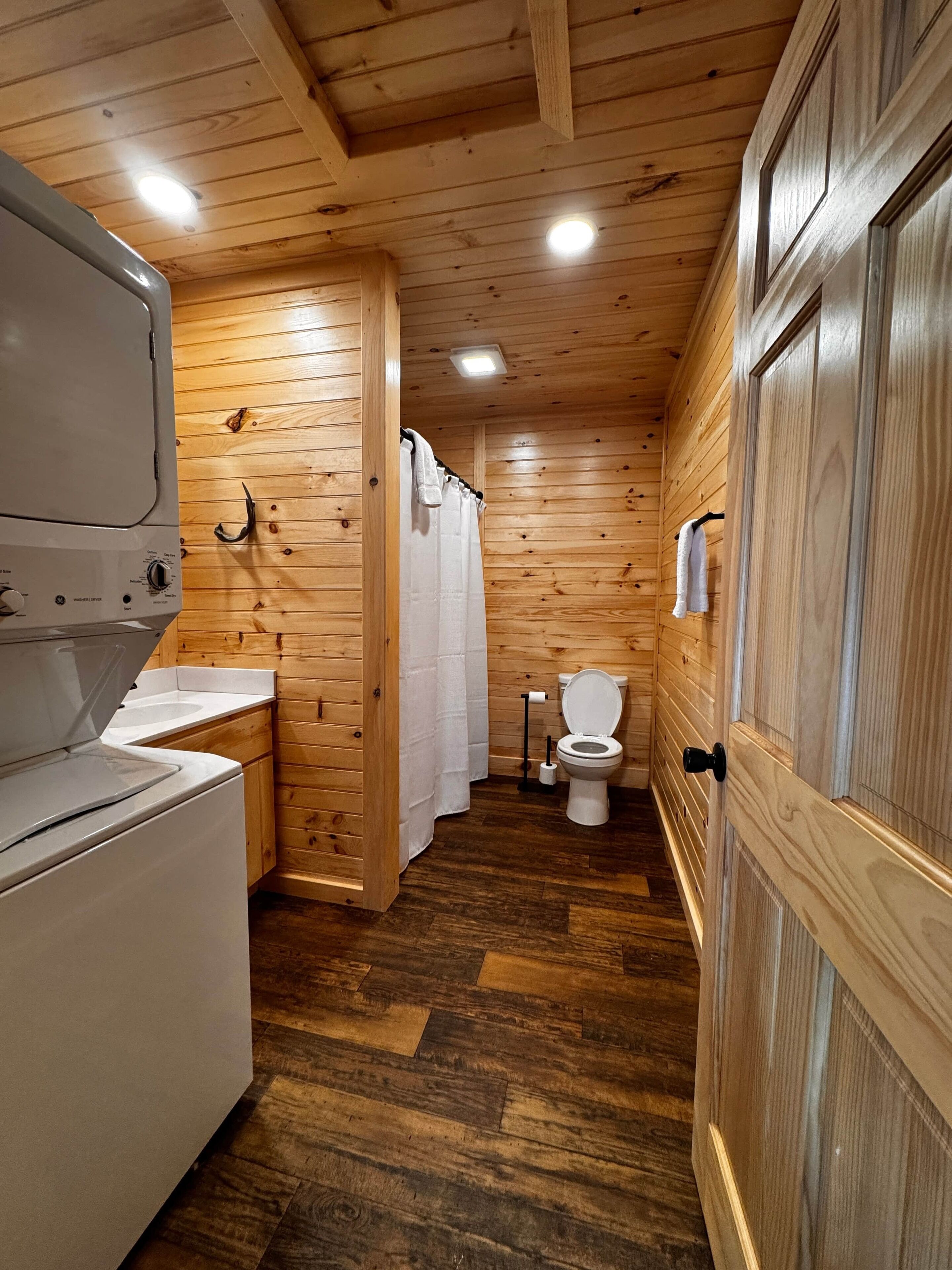 Shower, towels, toilet paper