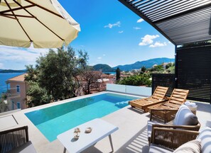 Luxury Apartment, Sea View, Poolside | Terrace/patio
